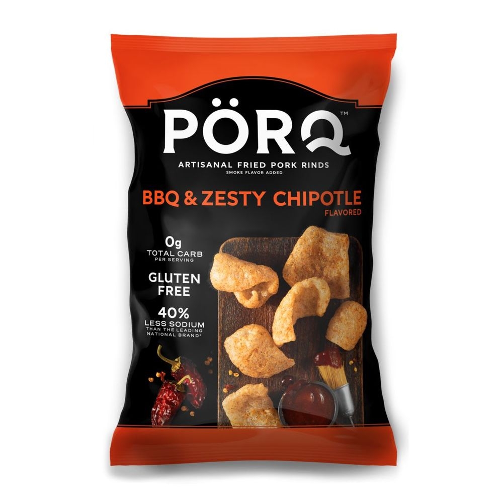 Porq BBQ and Zesty Chipotle Fried Pork Rinds, 4 Ounce -- 9 per case