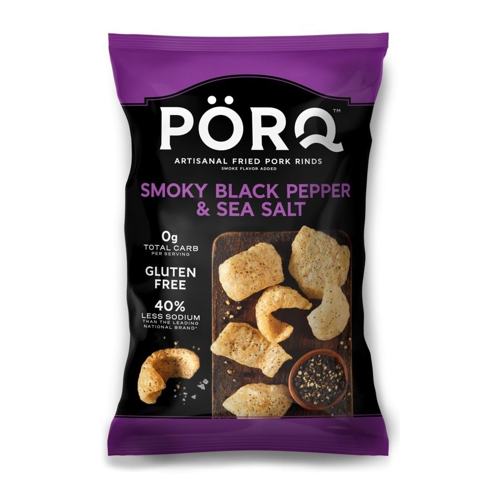 Porq Smoky Black Pepper and Sea Salt Pork Rinds, 4 Ounce -- 9 per case