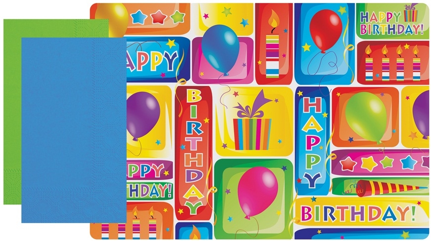 Hoffmaster Paper Happy Birthday Placemat and Dinner Napkin Kit - Combo Pack -- 500 per case.
