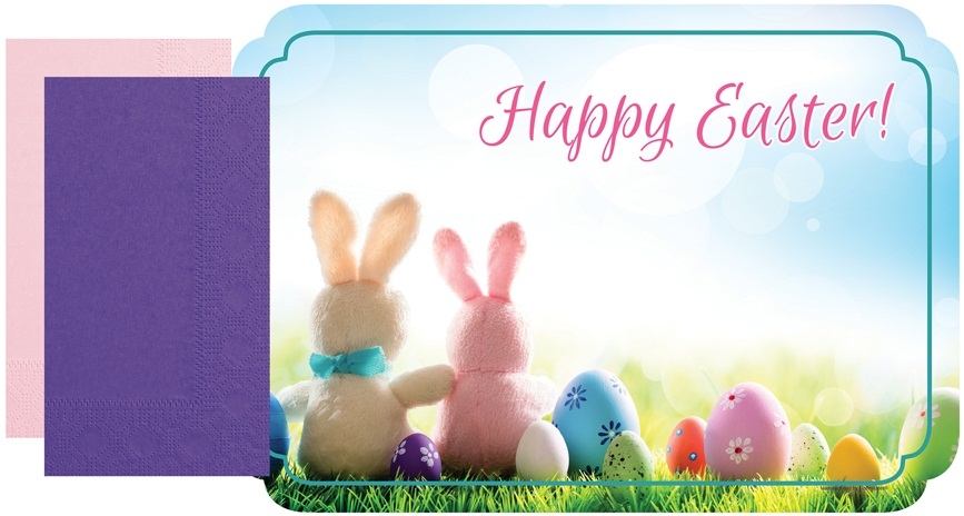 Hoffmaster Paper Happy Easter Seasonal Placemat and Napkin Kit - Combo Pack -- 750 per case.
