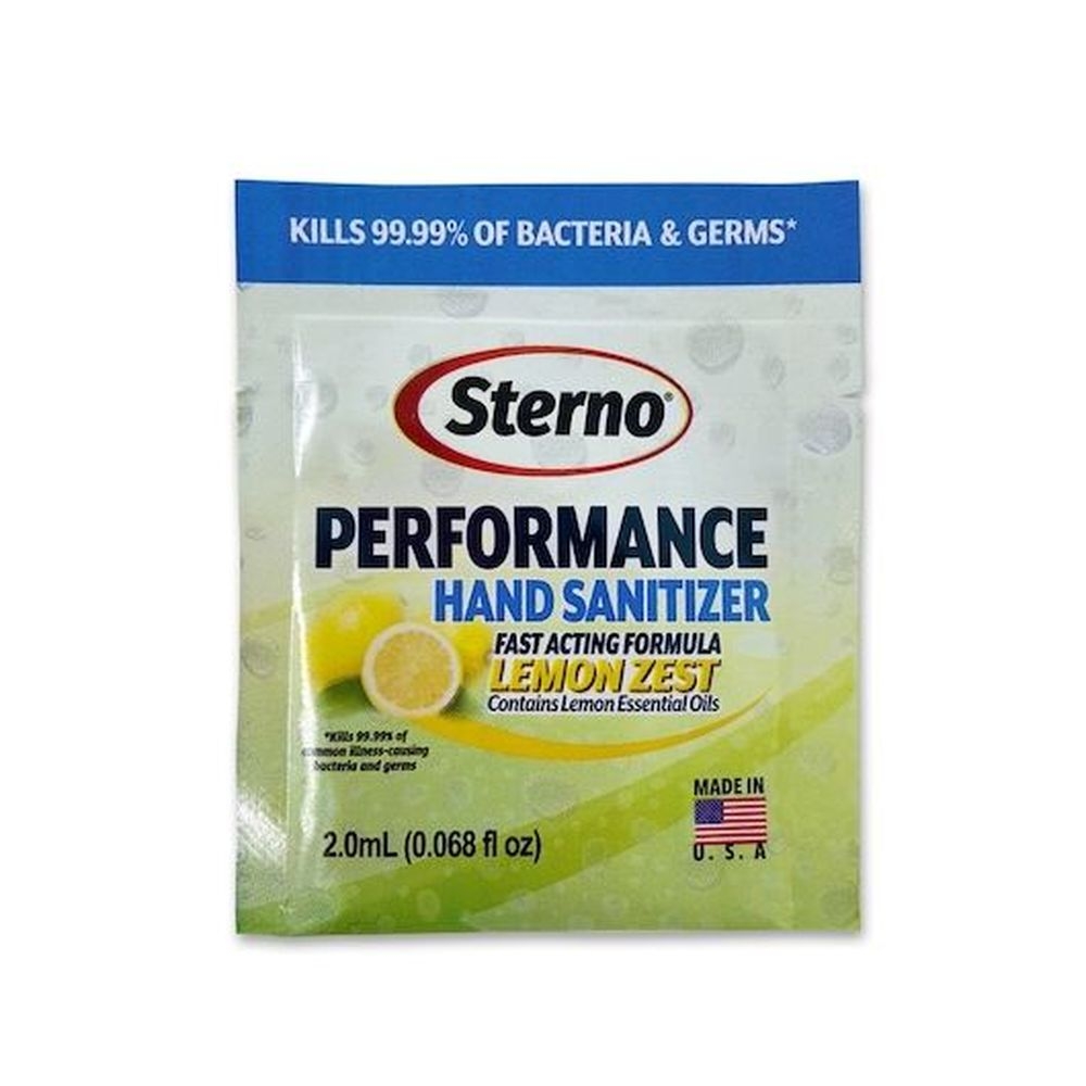 Sterno Lemon Zest Performance Single Use Hand Sanitizer Packet, 0.068 Fluid Ounce -- 2000 per case