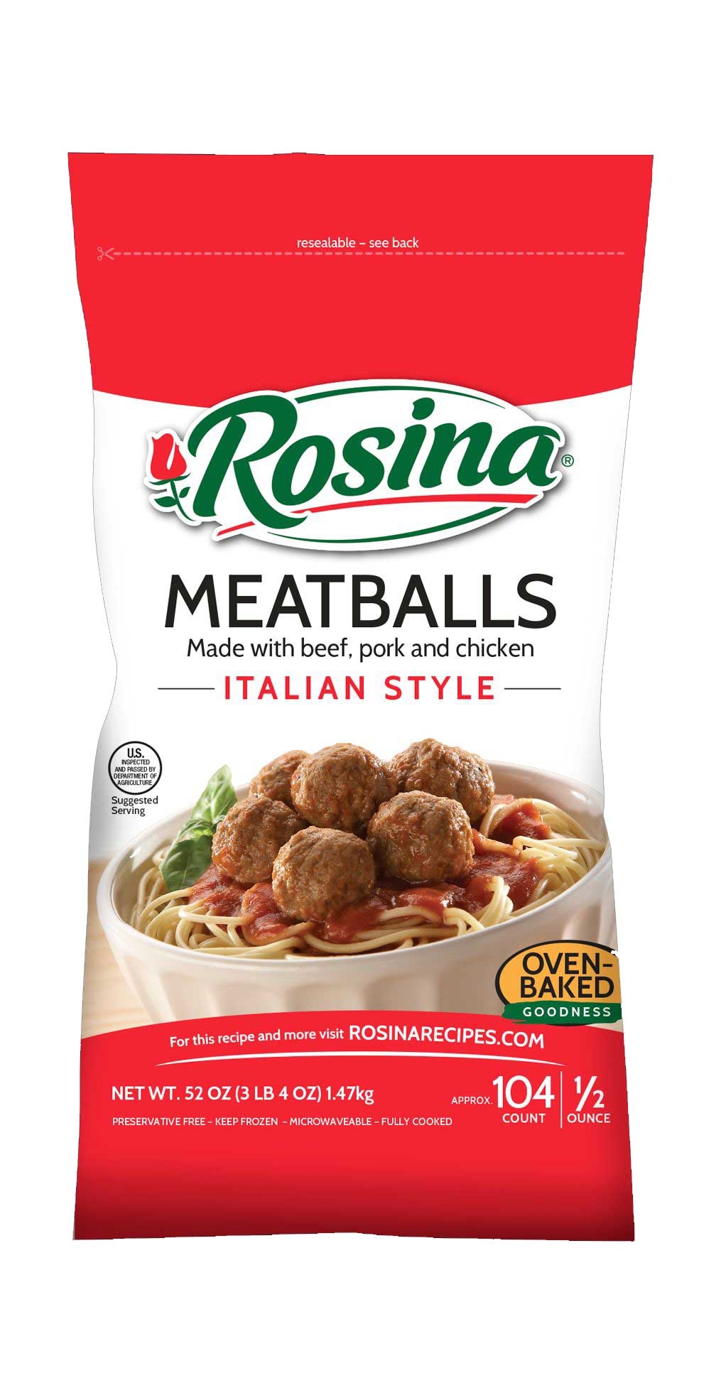 Rosina Italian Style Meatball, 52 Ounce -- 8 per case.