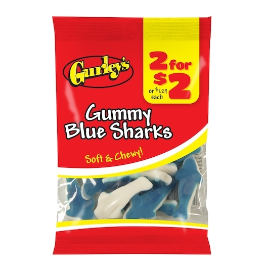 2 For $2 Soft and Chewy Blue Sharks Gummy Candy, 3.5 each -- 12 per case
