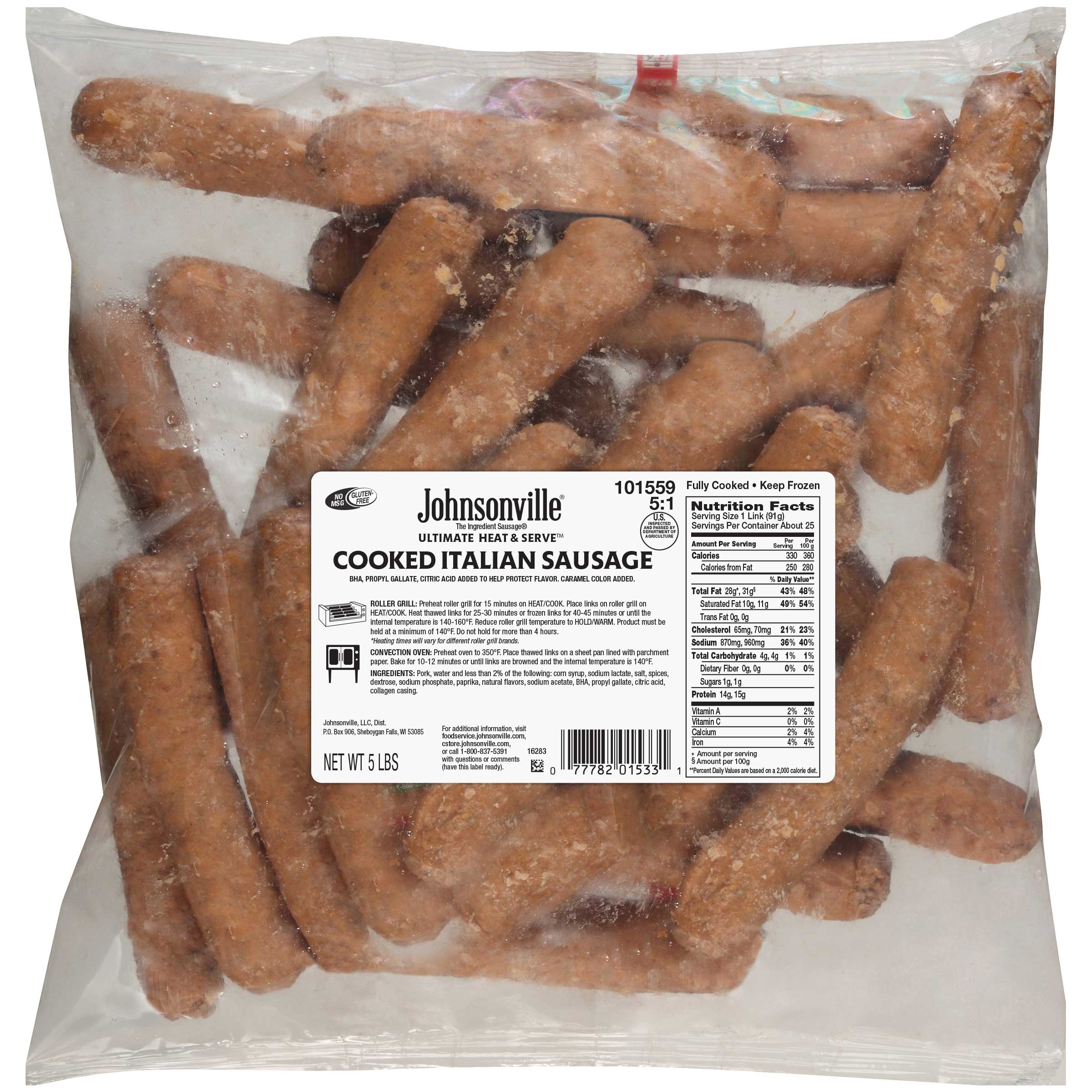 Johnsonville Heat and Serve Ultimate Cooked Italian Sausage, 80 Ounce -- 2 per case.