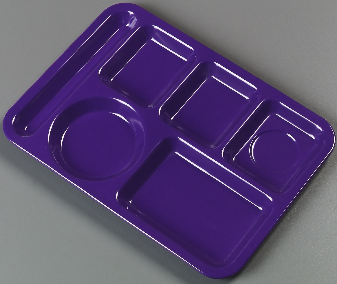 Carlisle Melamine Purple 6 Compartment Heavy Weight Left Hand Tray, 10 x 14 inch -- 12 per case