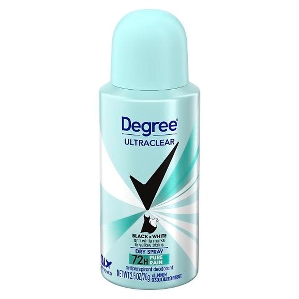 Degree Ultraclear Black Plus White 72 Hour Pure Rain Anti Perspirant Deodorant Aerosol, 2.5 Fluid Ounce -- 12 per case