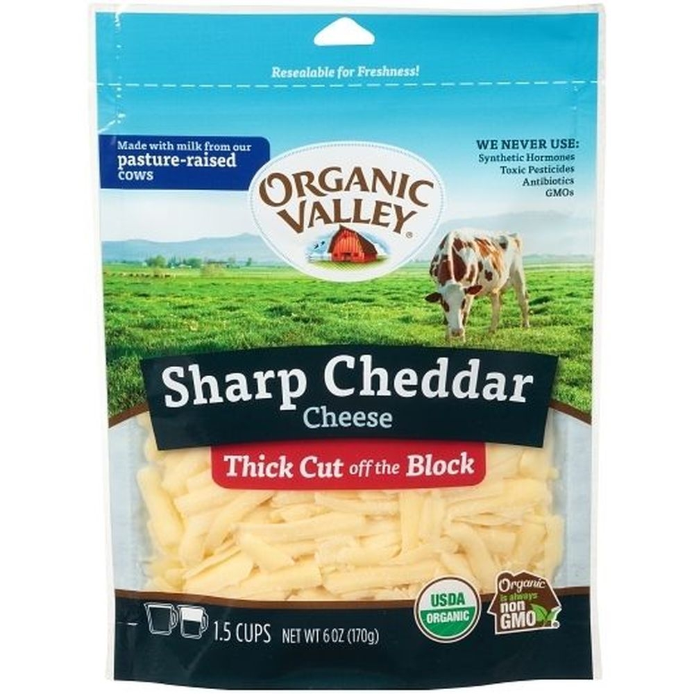 Organic Valley Organic Thick Cut Shredded Sharp Cheddar Cheese, 6 Ounce -- 12 per case