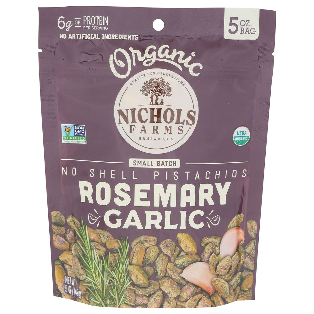 Nichols Farms Organic Rosemary Garlic No Shell Pistachios, 5 Ounce -- 12 per case