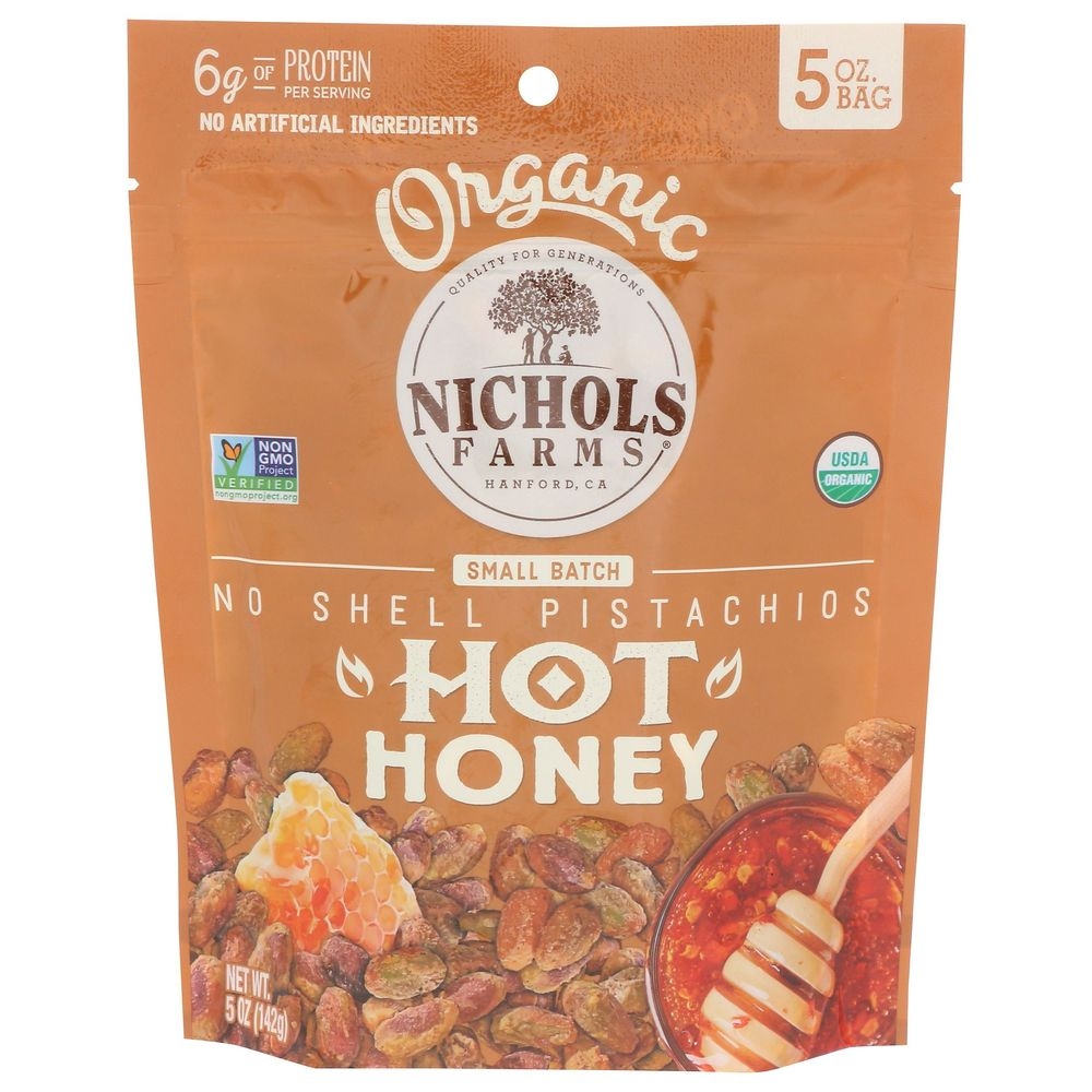 Nichols Farms Organic Hot Honey No Shell Pistachios, 5 Ounce -- 12 per case