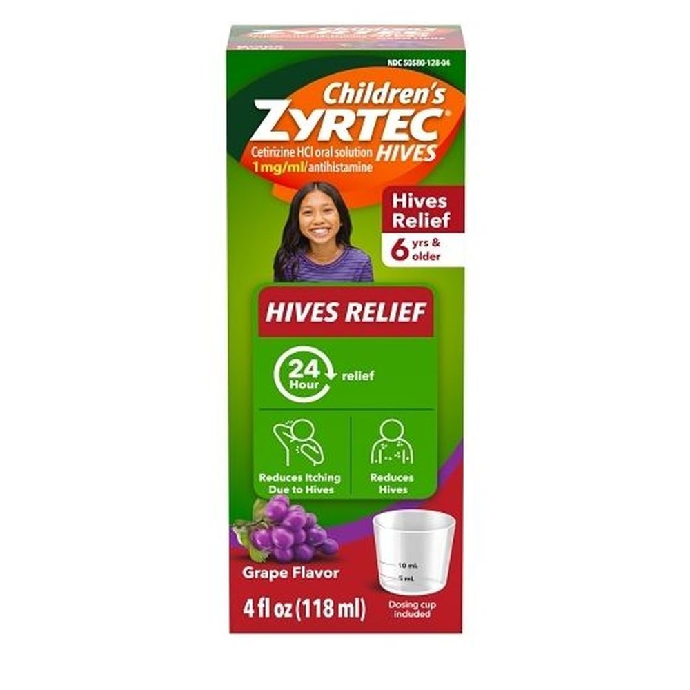 Zyrtec Dye Free Sugar Free Grape Hives Relief Syrup for Childrens, 4 Fluid Ounce -- 36 per case