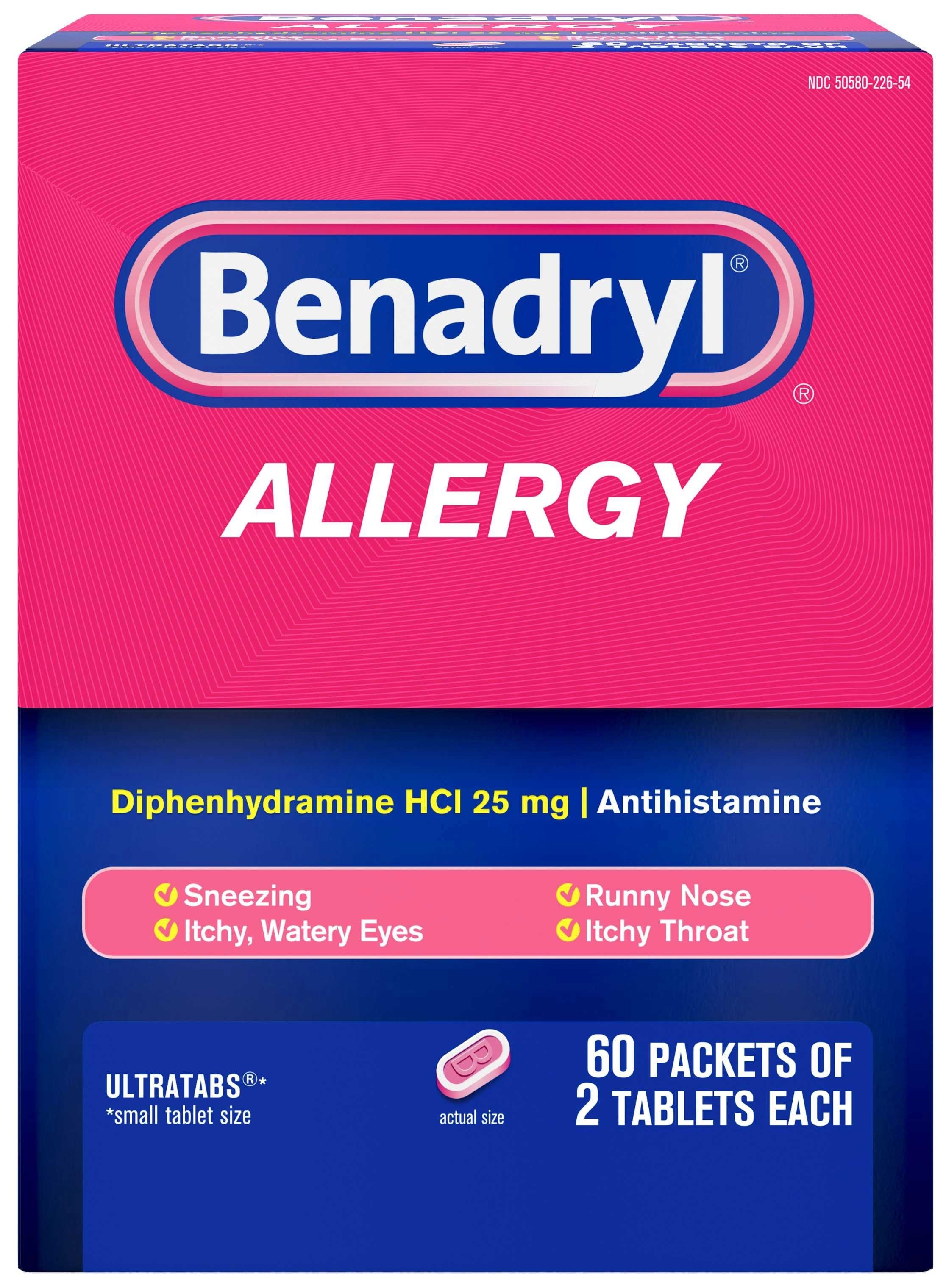 Benadryl Antihistamine Allergy Tablets, 120 per unit -- 12 per case