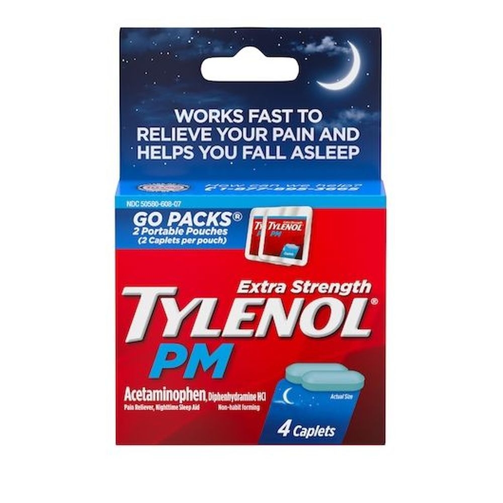Tylenol PM Extra Strength Pain Relief Caplets, 4 count -- 72 per case
