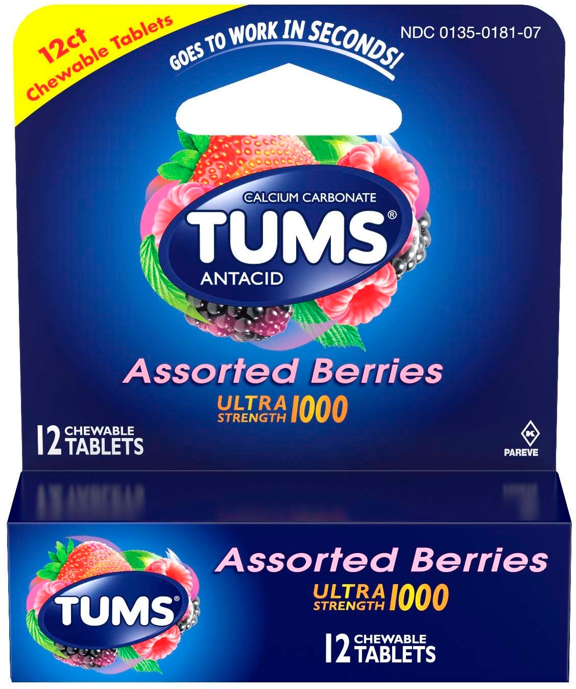 Tums Ultra Strength 1000 Assorted Berry Chewable Tablet, 12 count per pack -- 36 per case
