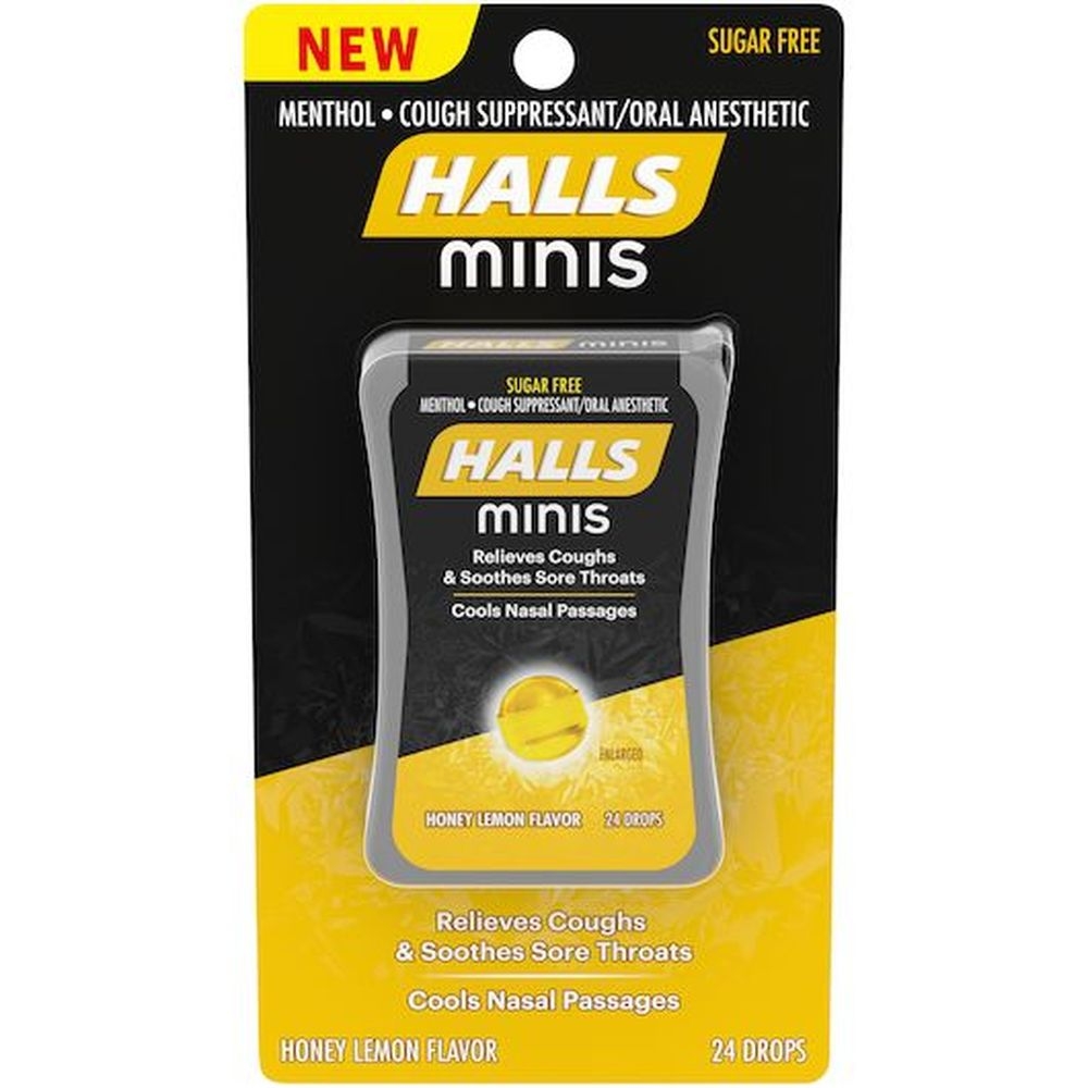 Halls Mini Honey Lemon Flavor Sugar Free Cough Drop - 24 per pack -- 32 packs per case