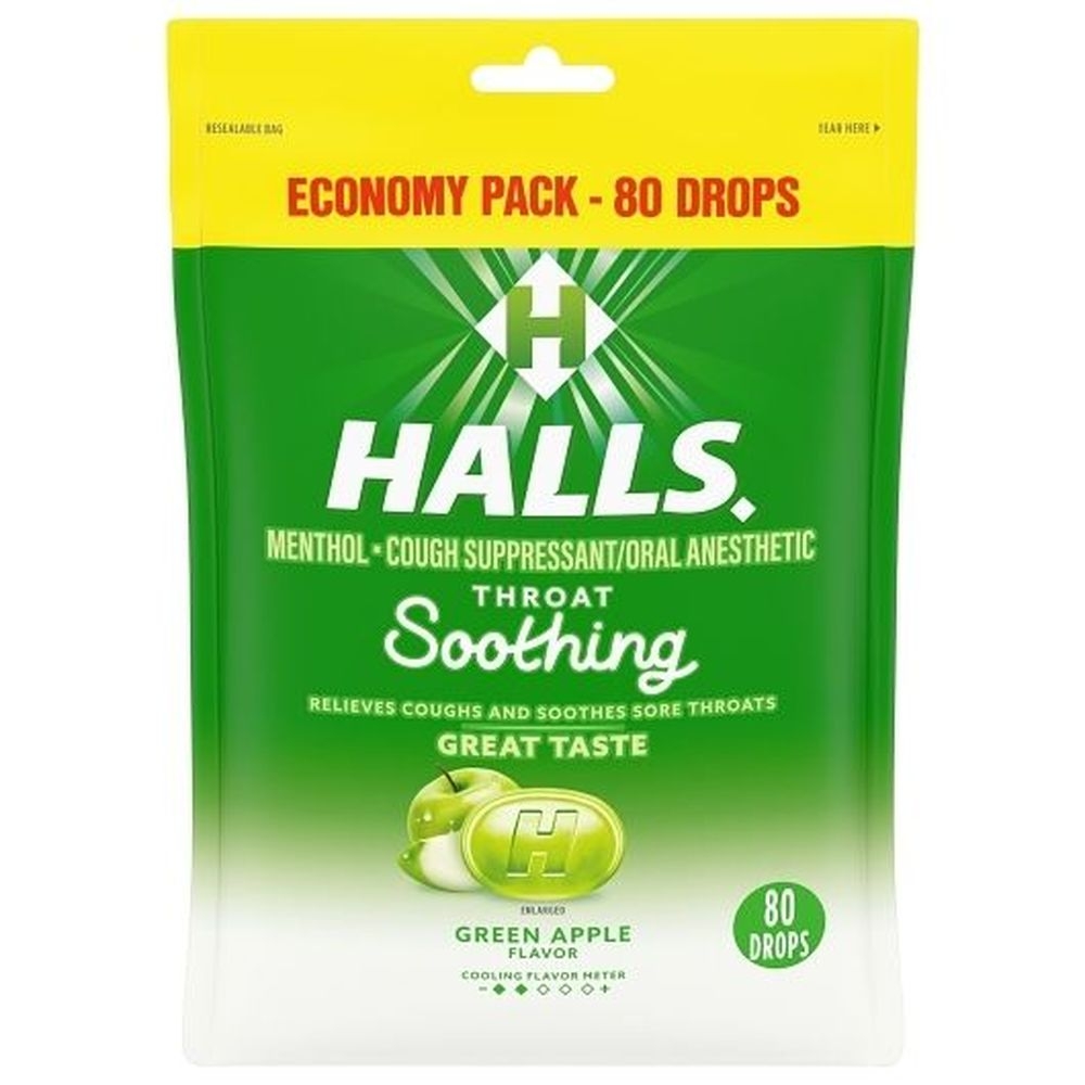 Halls Green Apple Cough Drops, 80 count -- 12 per case