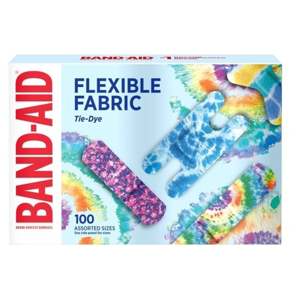 Band-Aid Assorted Size Flexible Fabric Tie-Dye Adhesive Bandages, 100 count -- 12 per case