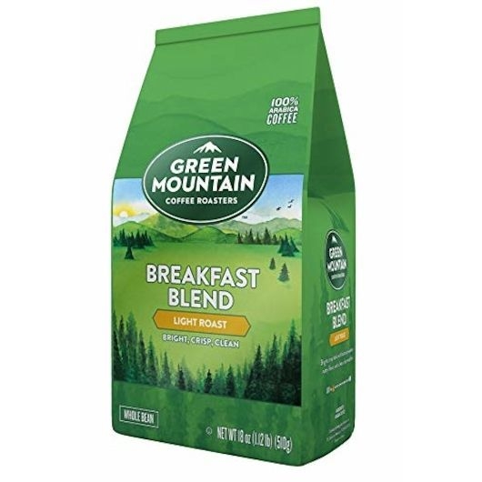 Green Mountain Whole Bean Breakfast Blend Decaffeinated Coffee, 18 Ounce -- 6 per case
