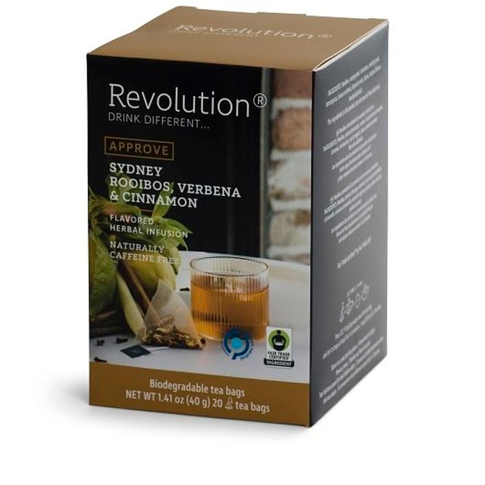 Revolution Sydney Rooibos Verbena and Cinnamon Flavored Herbal Infusion Tea, 20 Pyramid Tea Bags -- 6 per case