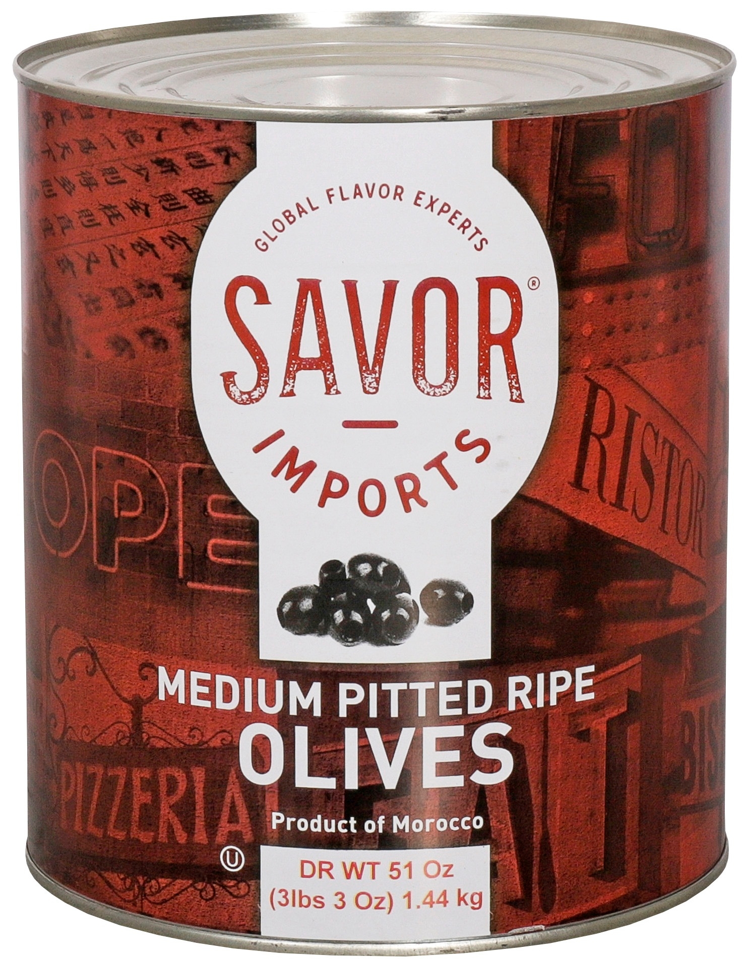 Savor Imports Medium Pitted Ripe Olives Number 10 Can, 51 Ounce -- 6 per case