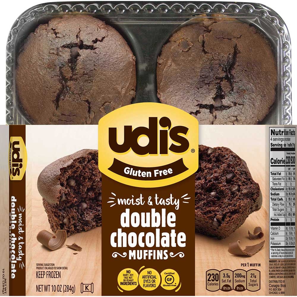 Udis Gluten Free Double Chocolate Muffin, 10 Ounce -- 6 per case