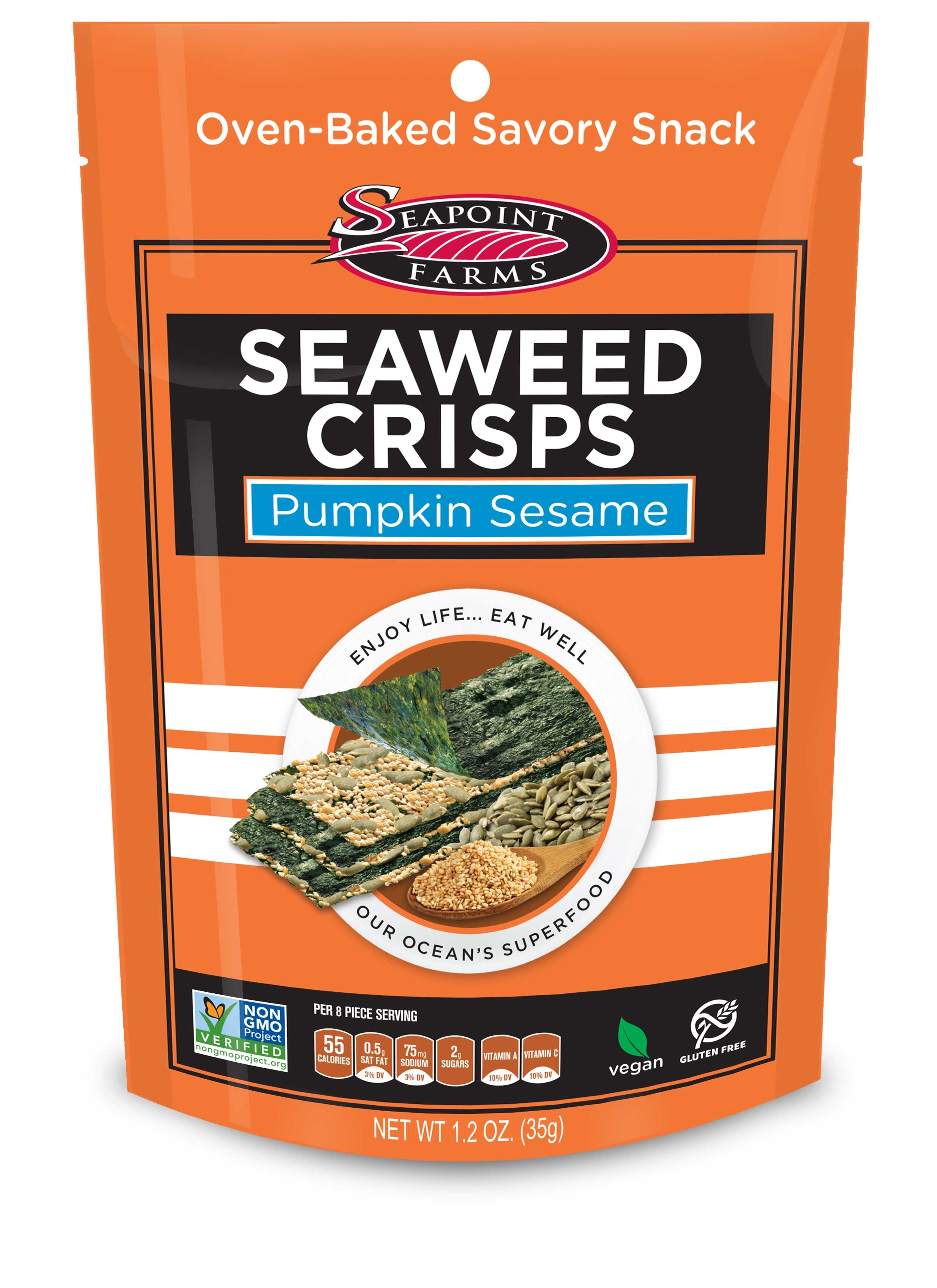 Seapoint Farms Pumpkin Sesame Seaweed Crisps, 1.2 Ounce -- 12 per case.