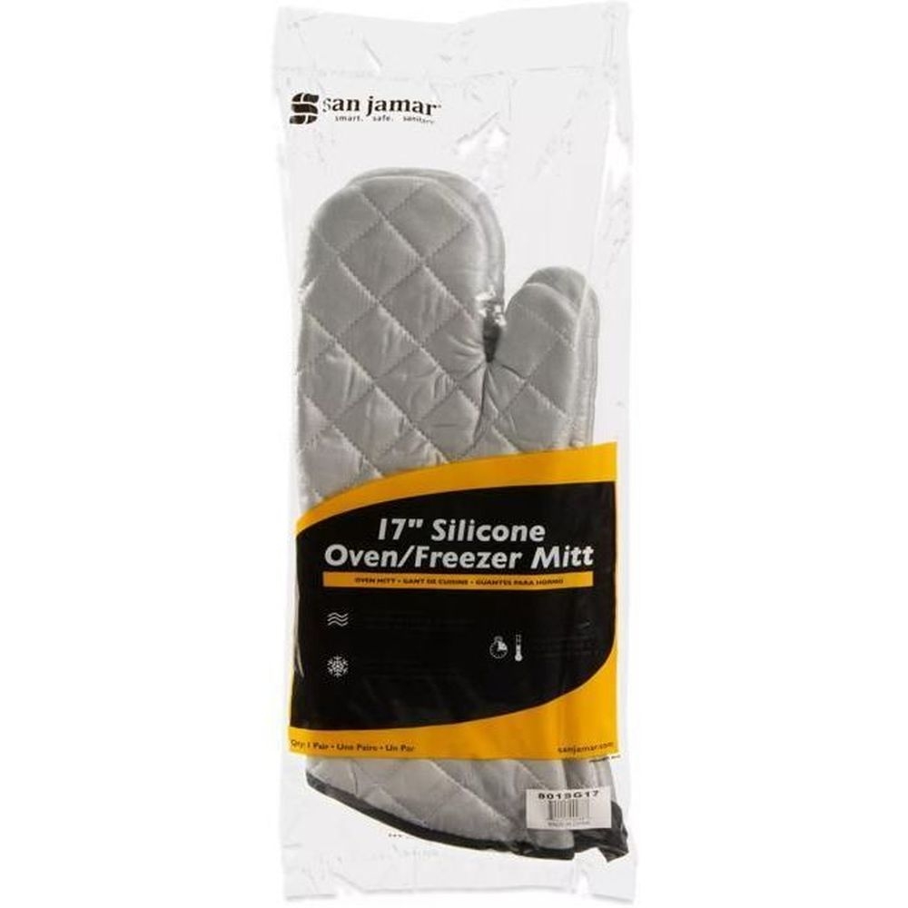 San Jamar Silver Silicone Oven / Freezer Mitt, 2 count