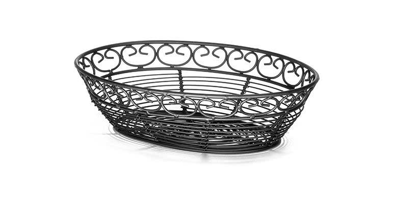 Tablecraft Mediterranean Collection Black Powder Coated Steel Oval Serving Basket, 9 X 6 X 2.5 Inch