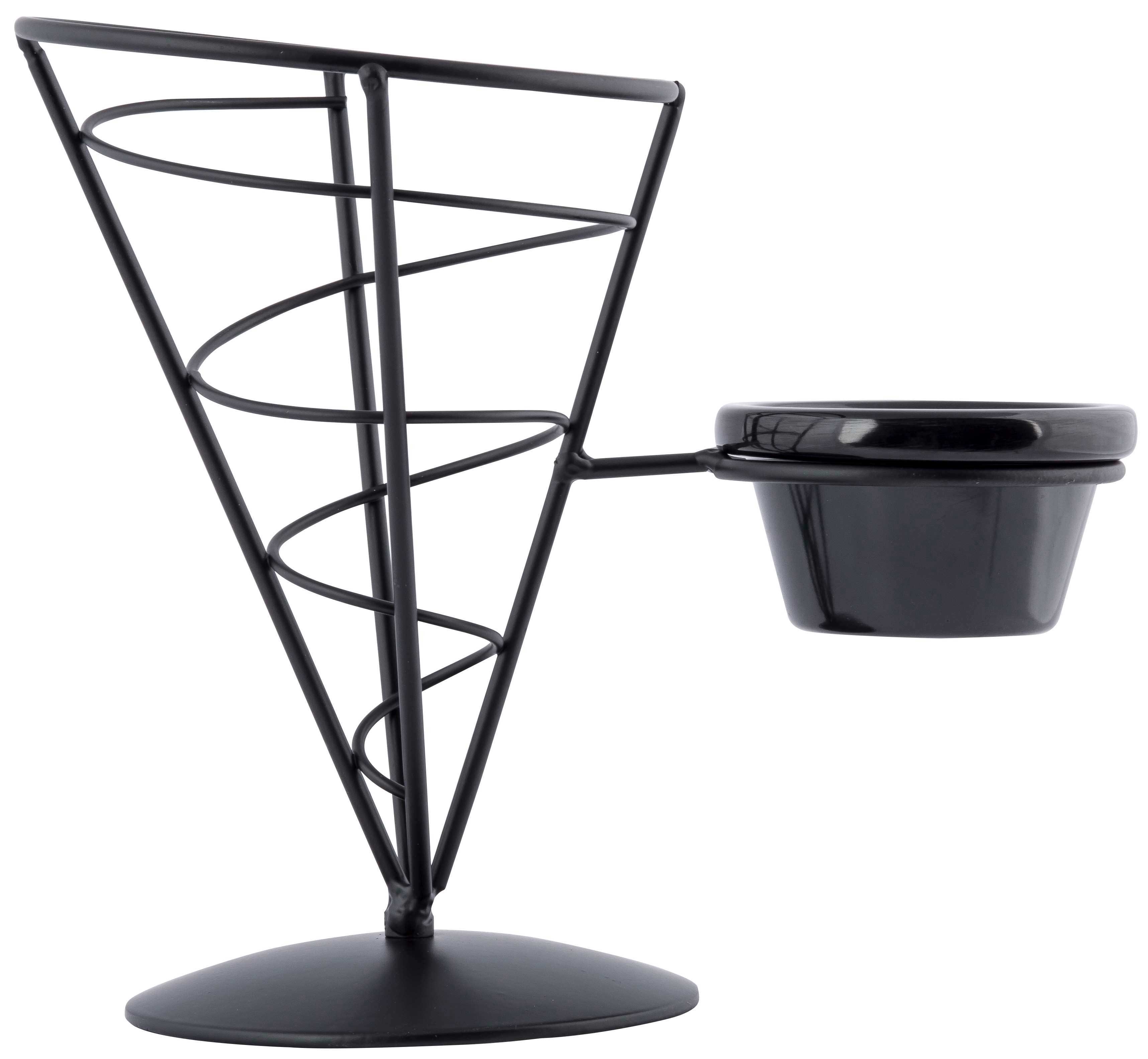 Tablecraft Black Metal Cone with Ramekin, 5 x 7 inch -- 6 per case