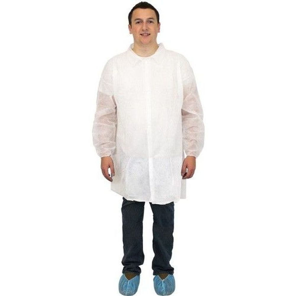 The Safety Zone PolyLite Snap Front Long Sleeve Elastic Wrists x Large White Labcoat -- 30 per case.