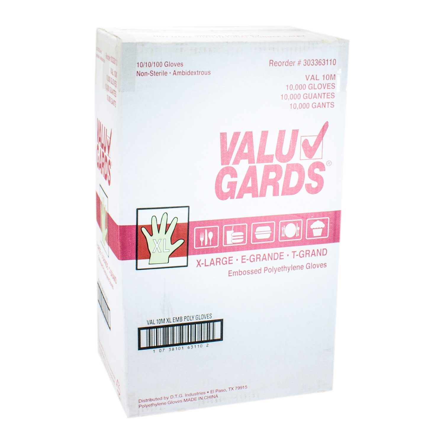 ValuGards Embossed Poly Clear Extra Large Disposable Gloves -- 10000 per case.