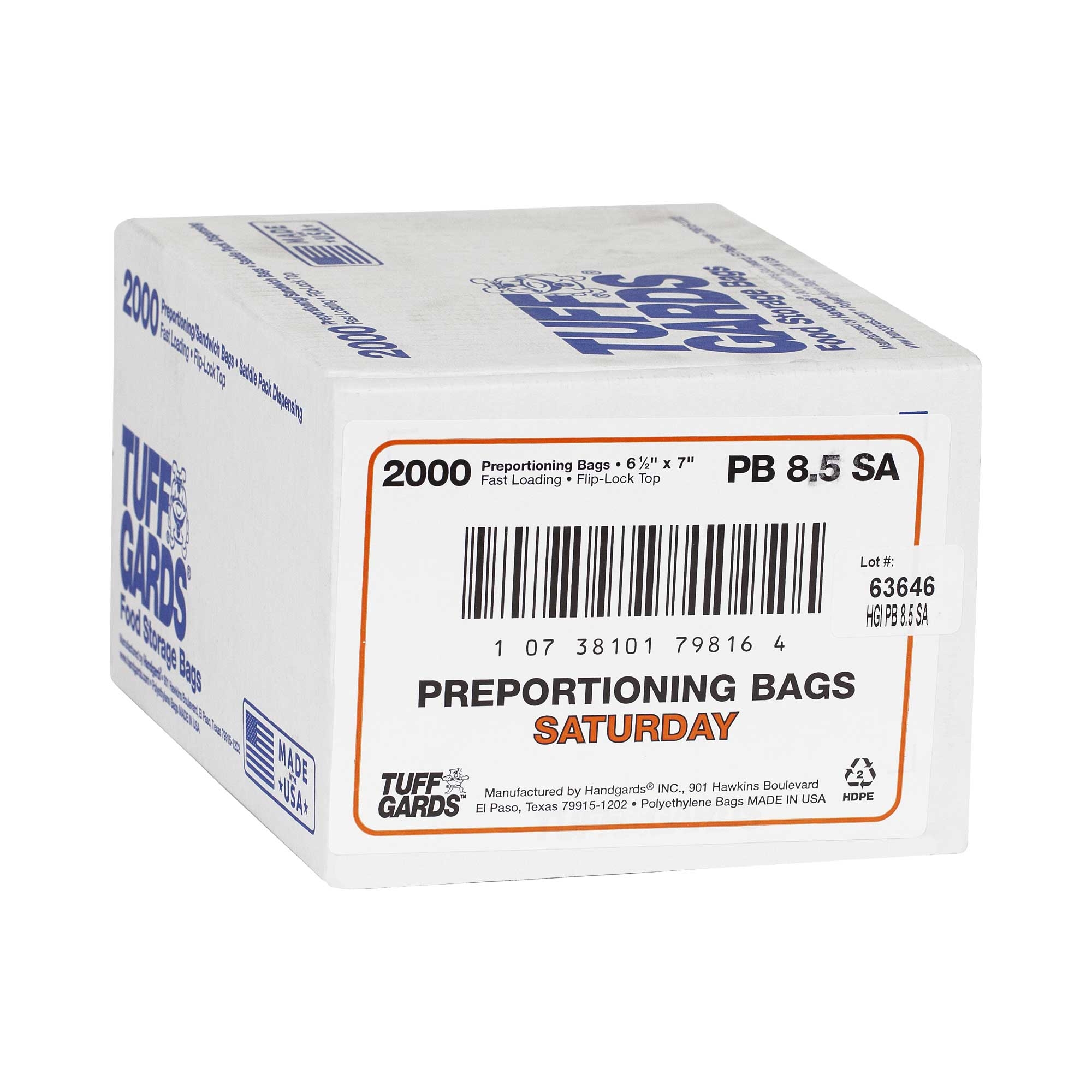 Bag (TuffGardsÂ® Pre-Portioning Bags) Clear Saturday, Preportioned 6.5 X 7 --- 2000 Count [7days 7 colors]