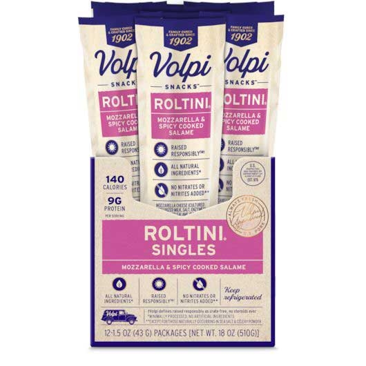 Volpi Roltini Singles Mozzarella and Spicy Salami - Display Ready Carton, 1.5 Ounce -- 24 per case