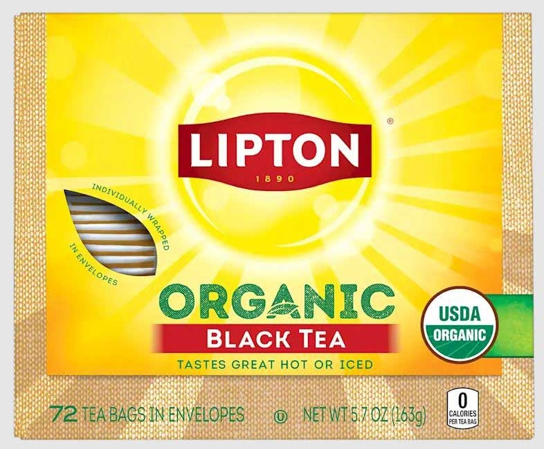 Lipton Organic Black Tea Bags, 72 Count -- 5 per case