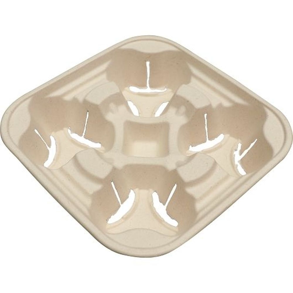 World Centric Compostable Fiber 4 Cup Coffee Carrier, 50 count - 12 per case