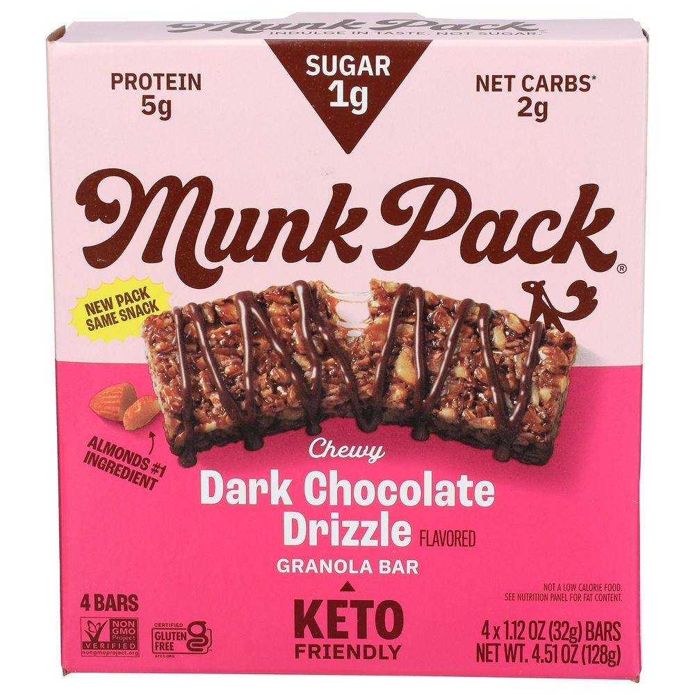 Munk Pack Keto Chewy Dark Chocolate Drizzle Granola Bar, 4.51 Ounce -- 6 per case