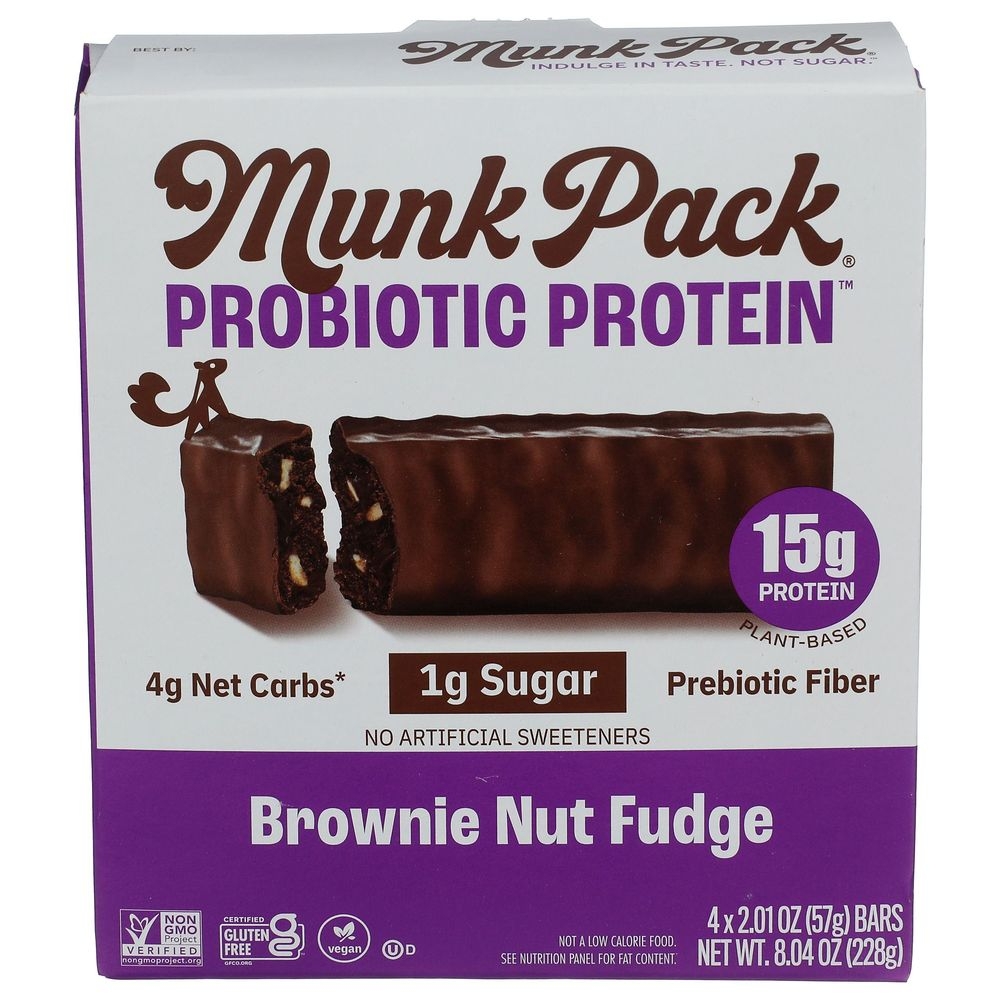 Munk Pack Brownie Nut Fudge Probiotic Protein Bar, 8.04 Ounce -- 6 per case