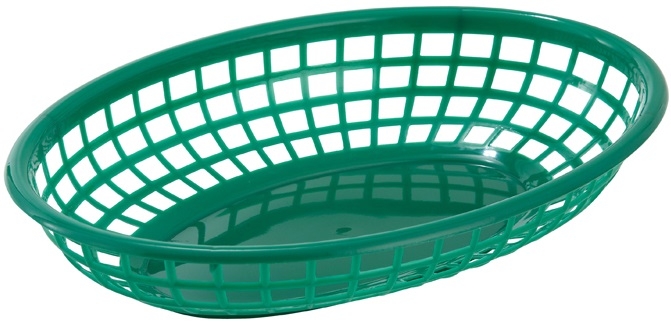 Winco Green Oval Fast Food Basket, 9 1/2 x 5 x 2 inch