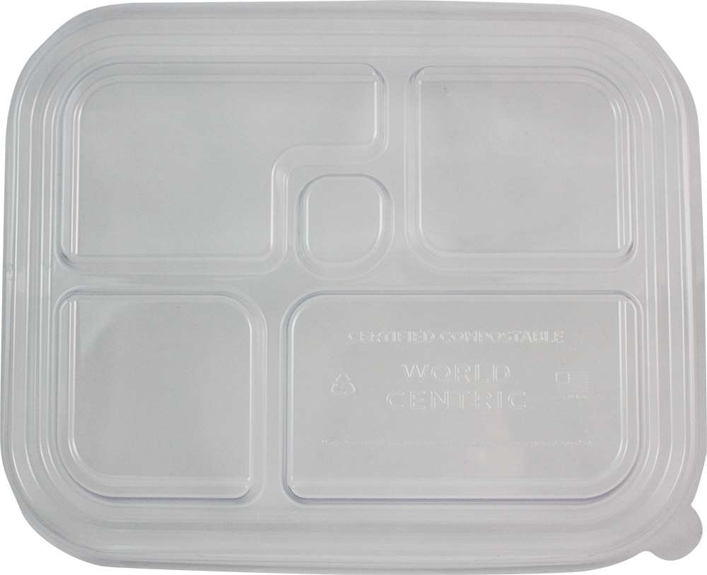 World Centric Ingeo 5 Compartment Bento Box Lid Only - 75 count per pack -- 4 packs per case