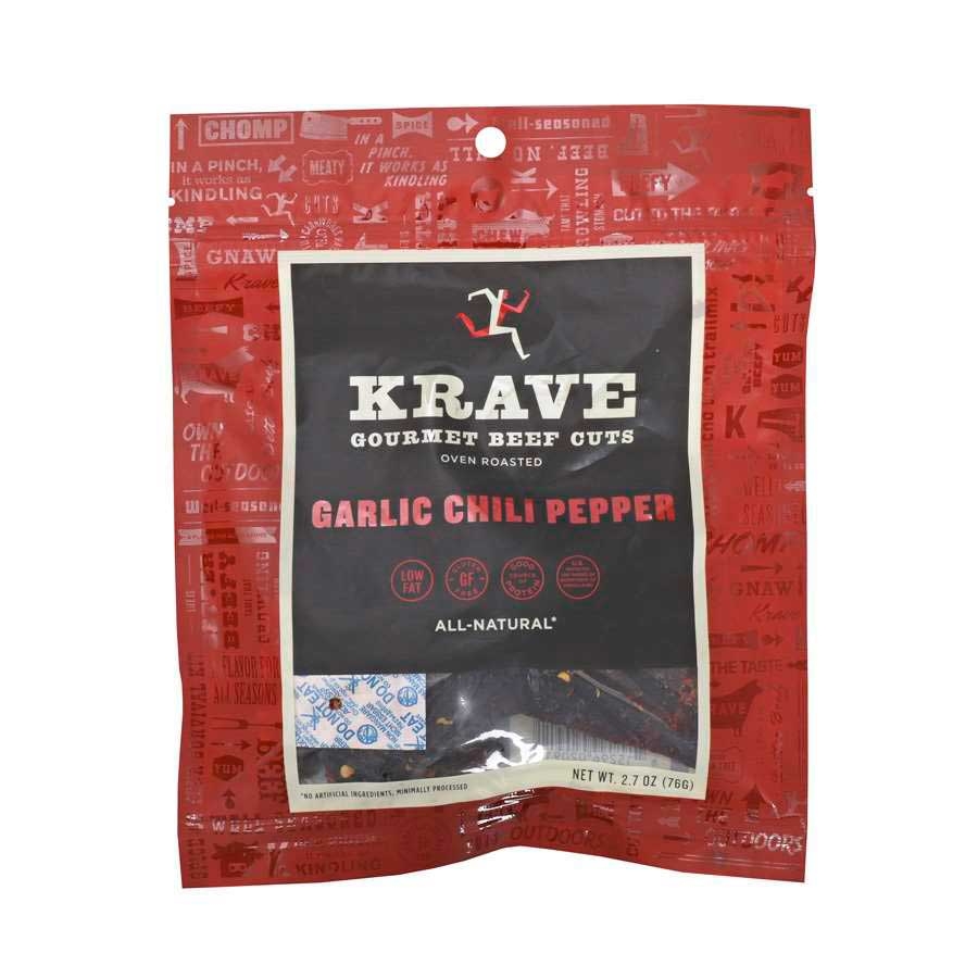 Krave Garlic Chili Pepper Gourmet Beef Cut, 2.7 ounce -- 8 per case.