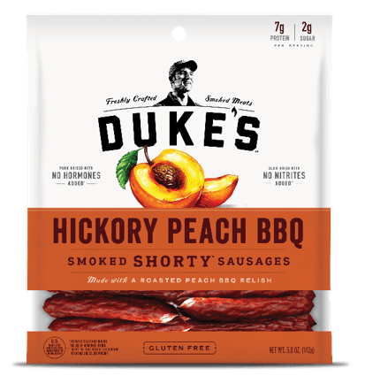 Dukes Hickory Peach BBQ Shorty Smoked Sausages, 5 Ounce -- 8 per case