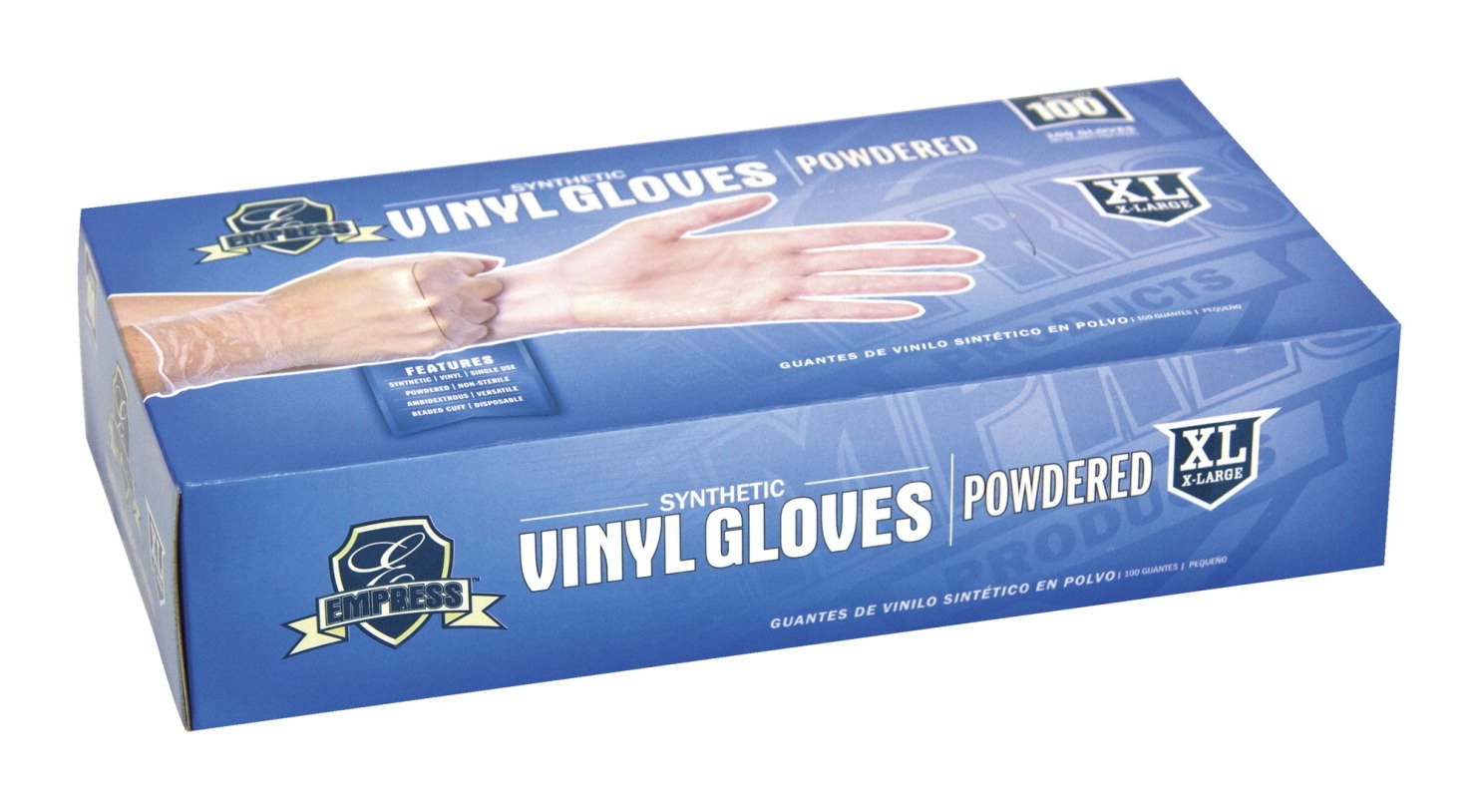 Empress Extra Large Powdered Disposable Vinyl Gloves - 100 count per pack - 10 packs per case