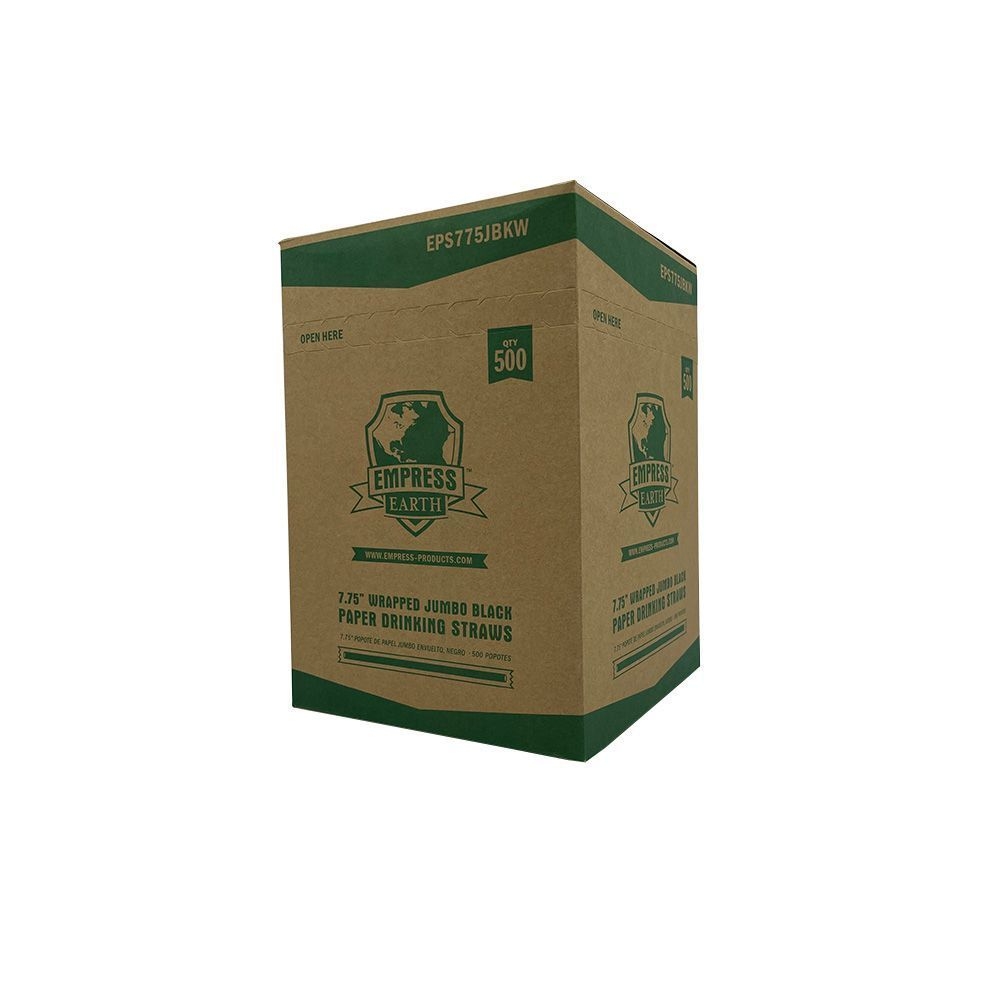 Empress Earth Black Jumbo Wrapped Paper Straw, 7.75 inch -- 2000 per case.