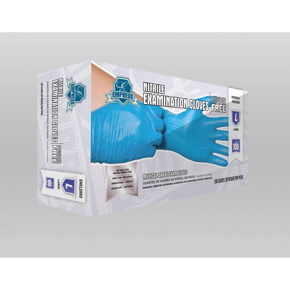 Empress Blue Large Exam Grade Powder Free Nitrile Gloves -- 1000 per case.