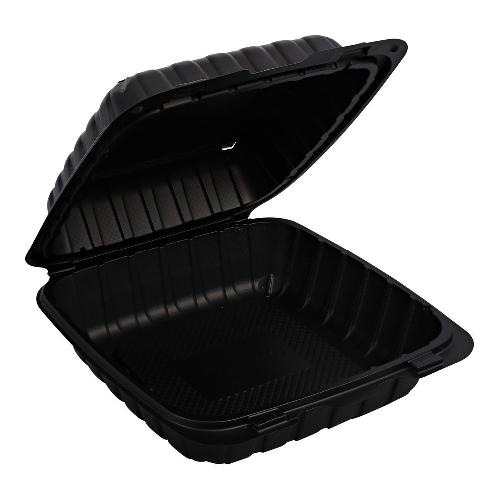 Empress Earth Black Mineral Filled Polypropylene Single Compartment Hinged Container, 8 x 8 x 3 inch -- 150 per case.