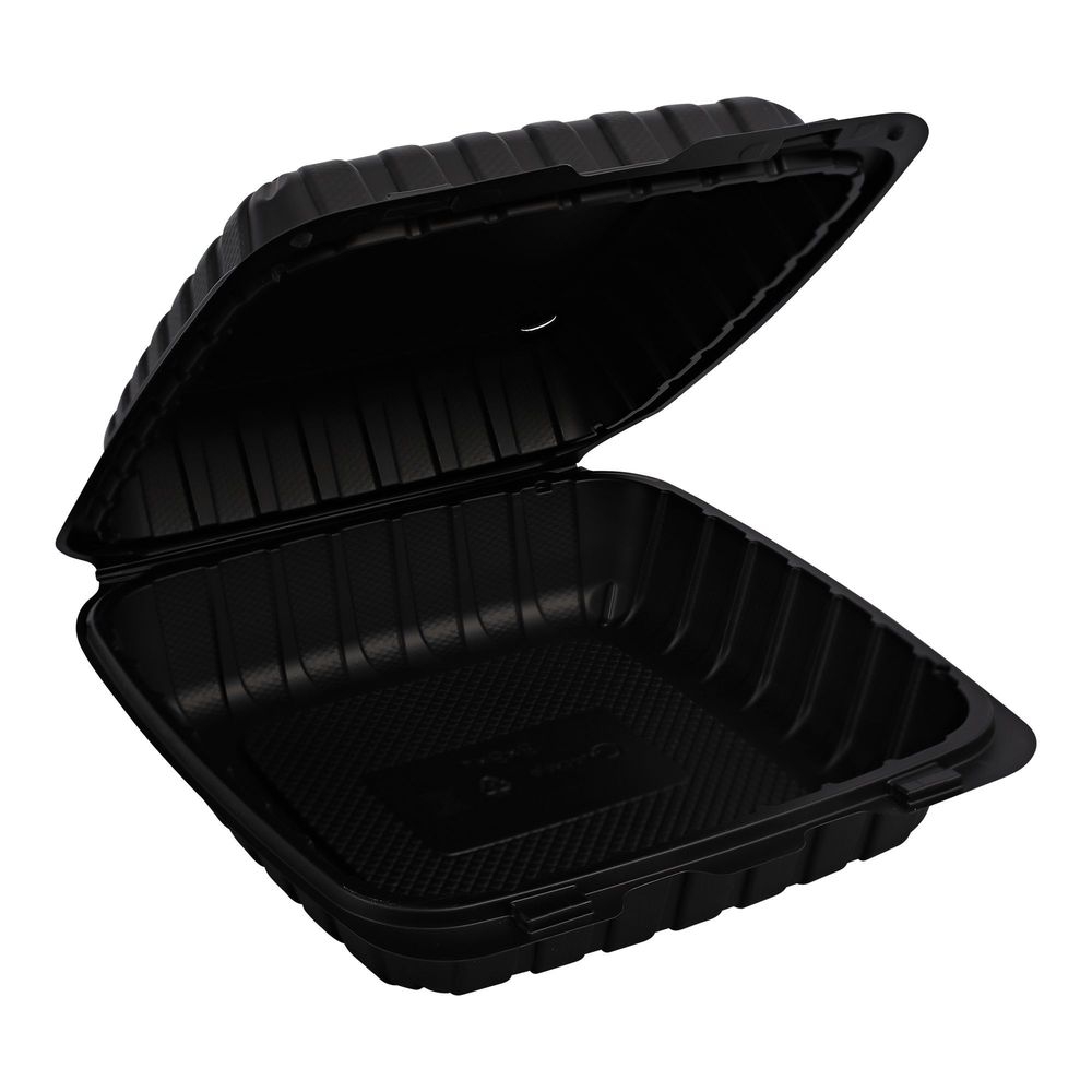 Empress Earth Black Mineral Filled Polypropylene Single Compartment Hinged Container, 9 x 9 x 3 inch -- 150 per case.