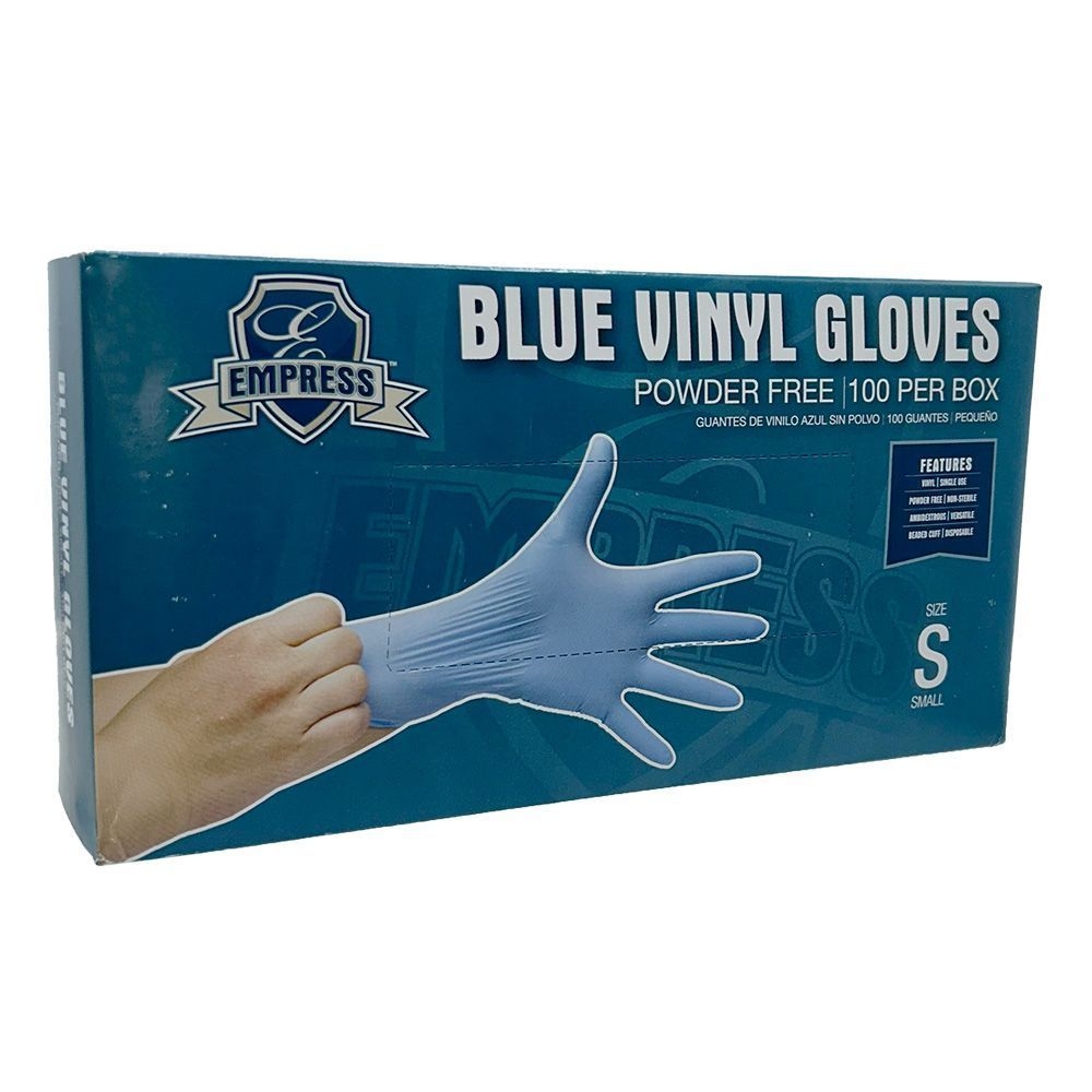 Empress Blue Small Powder Free Vinyl Gloves -- 1000 per case.