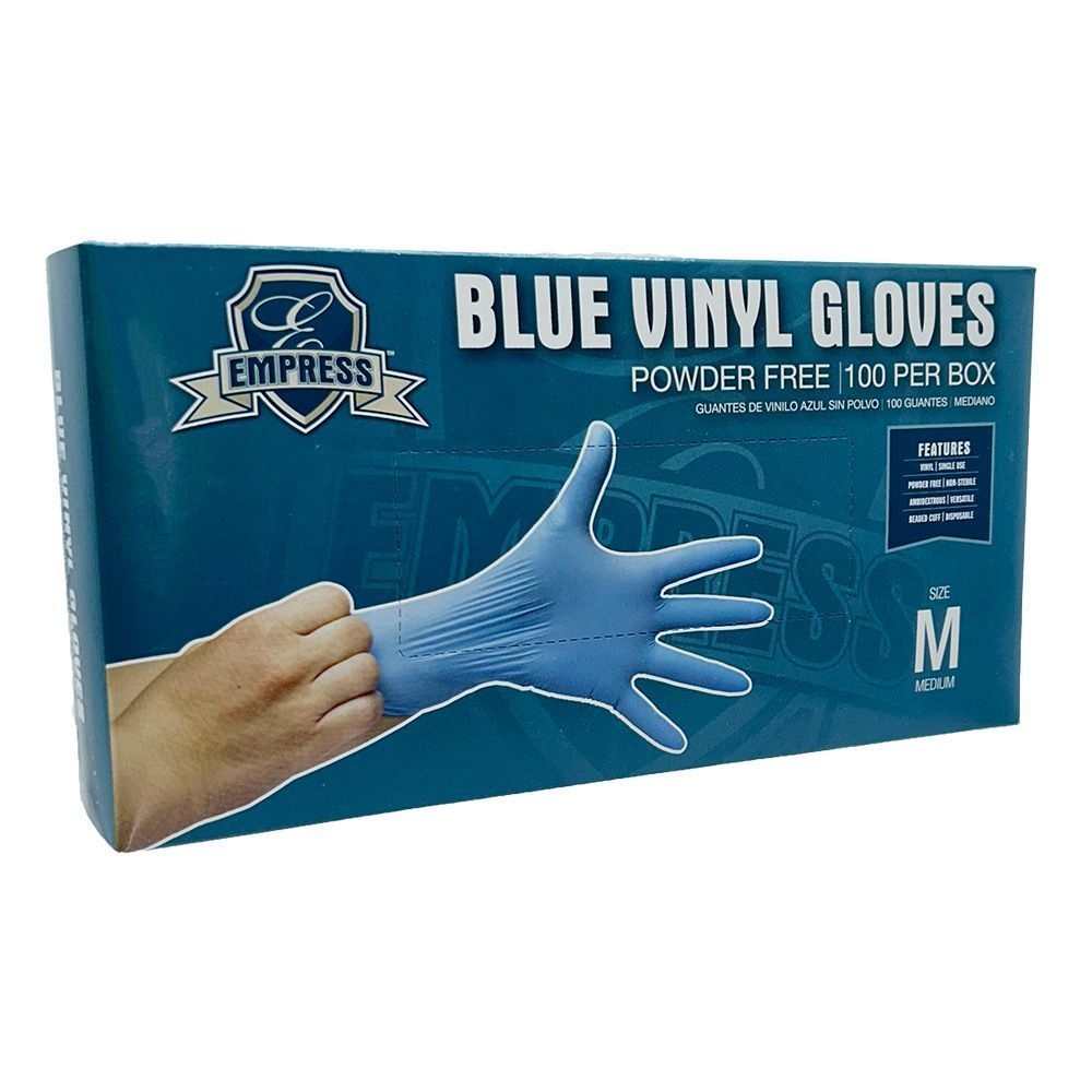 Empress Blue Medium Powder Free Vinyl Gloves -- 1000 per case.