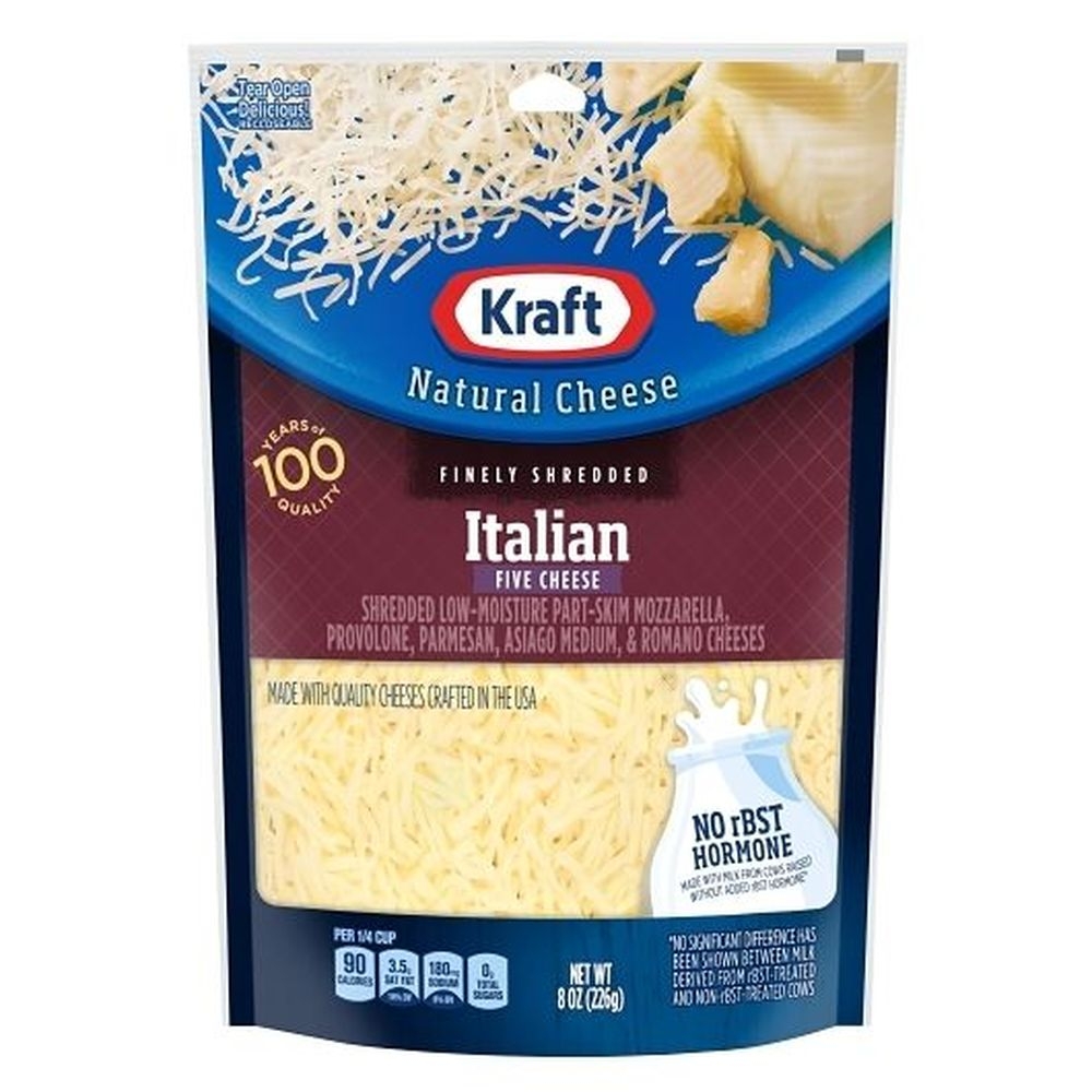 Kraft Finely Shredded Italian Five Cheese, 8 Ounce -- 12 per case