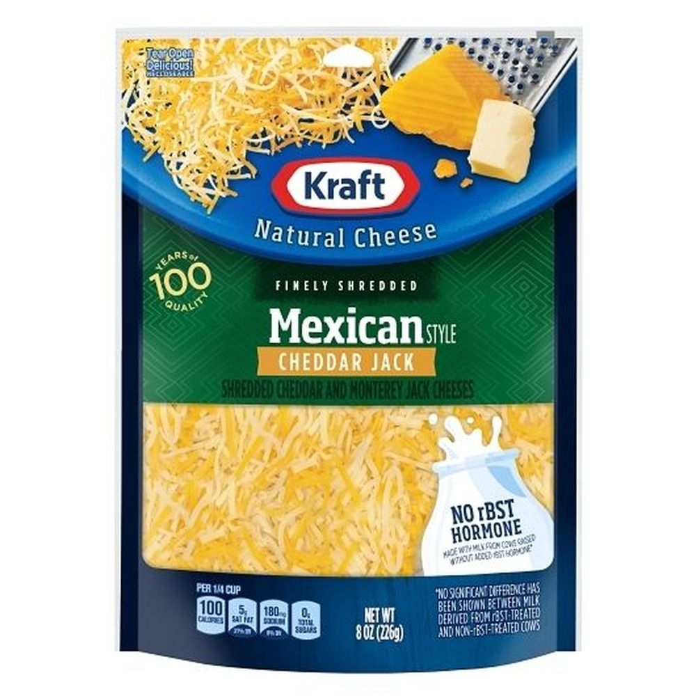 Kraft Mexican Style Finely Shredded Cheddar Monterey Jack Cheese, 8 Ounce -- 12 per case