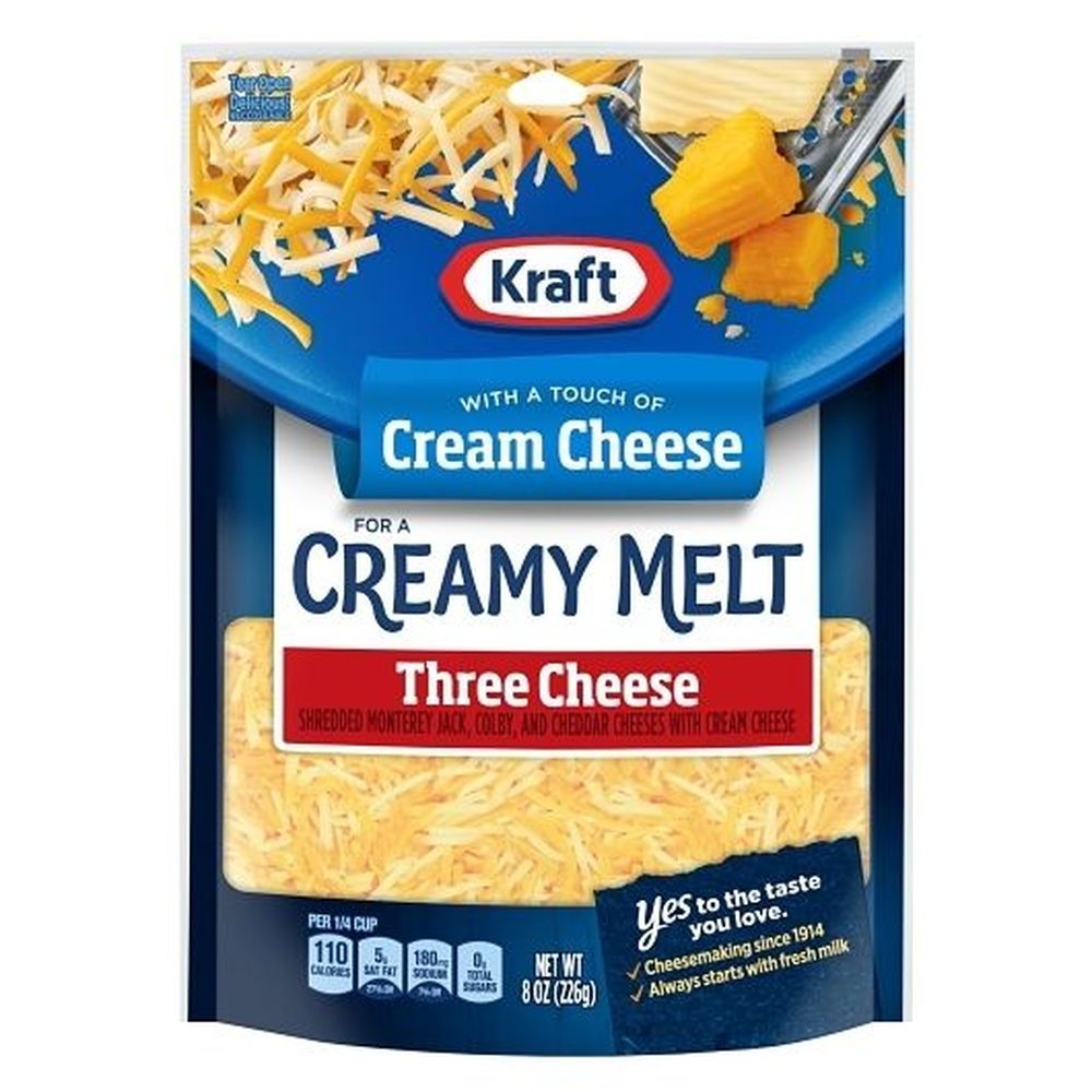 Kraft Shredded Three Cheese with a Touch of Cream Cheese, 8 Ounce -- 12 per case